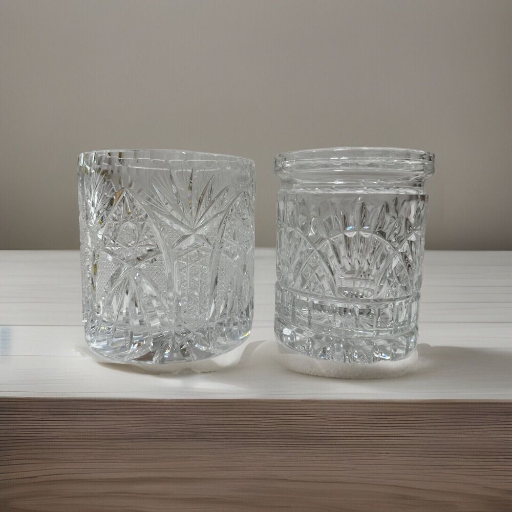 Pair Crystal Clear Industries 24% Lead Crystal Jar - Edinburgh Pattern 5” Star - Picture 3 of 9
